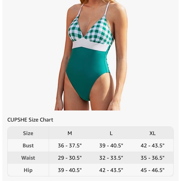 Cupshe Gingham Lace Up One Piece Swimsuit Green White Print Medium NWT - Picture 11 of 11
